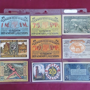 Antique Nine German Paper Money Currency Emergency Banknotes Notgeld Art and Collectibles Coins and Money. MD  g2441