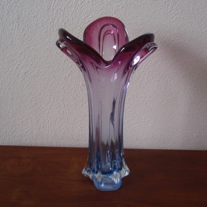 Vase Murano Style Hand Blown Art Glass 10 Inch Pink and Blue Home and Living  Decor MD g2700
