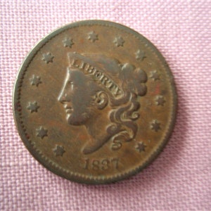 Antique 1837 Coronet Head Large Cent, “Full Liberty“United States of America Collectible Money and Coins g2176