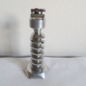 Vintage Table Lighter Machine Age Space Age Art Deco Mid Century Heavy Stainless Art and Collectibles Tobacciana Lighters MD h396
