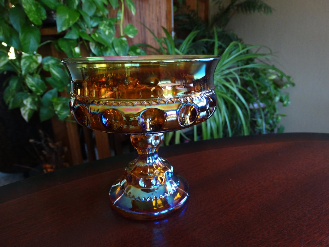 Carnival Glass Footed Candy Dish Compote Bowl Irridescent Etsy