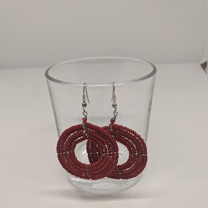 Jackie Lyna&#39;s Colorful Fashionable Earring | African Handmade Beaded Earrings | Women Maasai Deep Red Earrings | Women and Girls Accessories