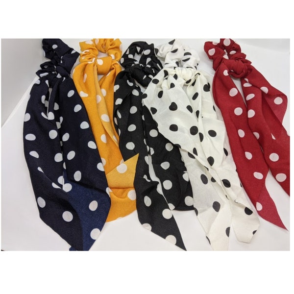 Ponytail Scarf Hair Bow Ties Hair Scrunchies Elastic Hair Rope | Satin Hair Scarves | Ponytail Scarf Hair Bow | Polka Dot Elastic Hair Rope