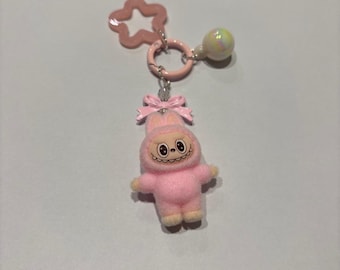 Mini llavero LU-BU-BU rosa de pie para bolso, llavero para coche, llavero colgante