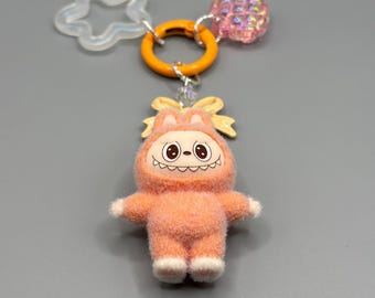 Orange Standing LU-BU-BU Mini Keychains Bag Car KeyChain Pendant Keyring