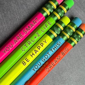 Personalized #2 Pencils – Custom teacher pencils, engraved neon pencils, student name pencils, back to school & left-handed