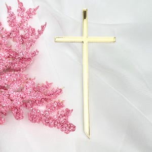 Minimalist Acrylic Cross Cake Charm – Gold & Custom Colors, for modern Baptism, First Communion, Christening and Religious Occasion