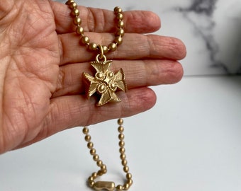 French cross pendant necklace, matte gold cross necklace, gold cross pendant necklace