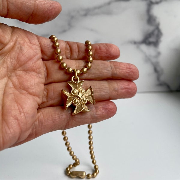 French cross pendant necklace, matte gold cross necklace, gold cross pendant necklace