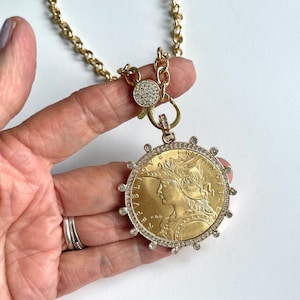 Gold statement necklace, reproduction coin necklace, gold coin necklace