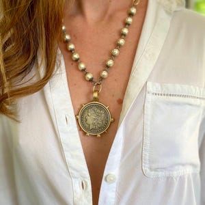 Coin necklace, Vintage silver dollar coin necklace, Coin necklace with pearls, Reproduction silver dollar pendant necklace