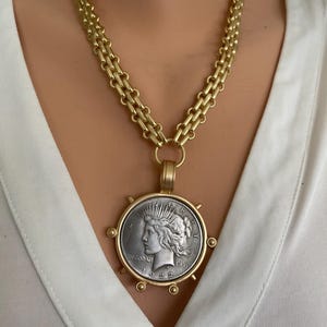 Collar de oro con declaración, collar con moneda de la victoria, collar con moneda vintage