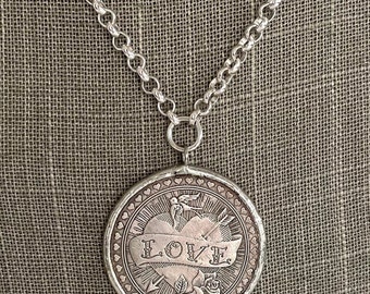 Silver coin necklace, vintage coin silver necklace, statement necklace