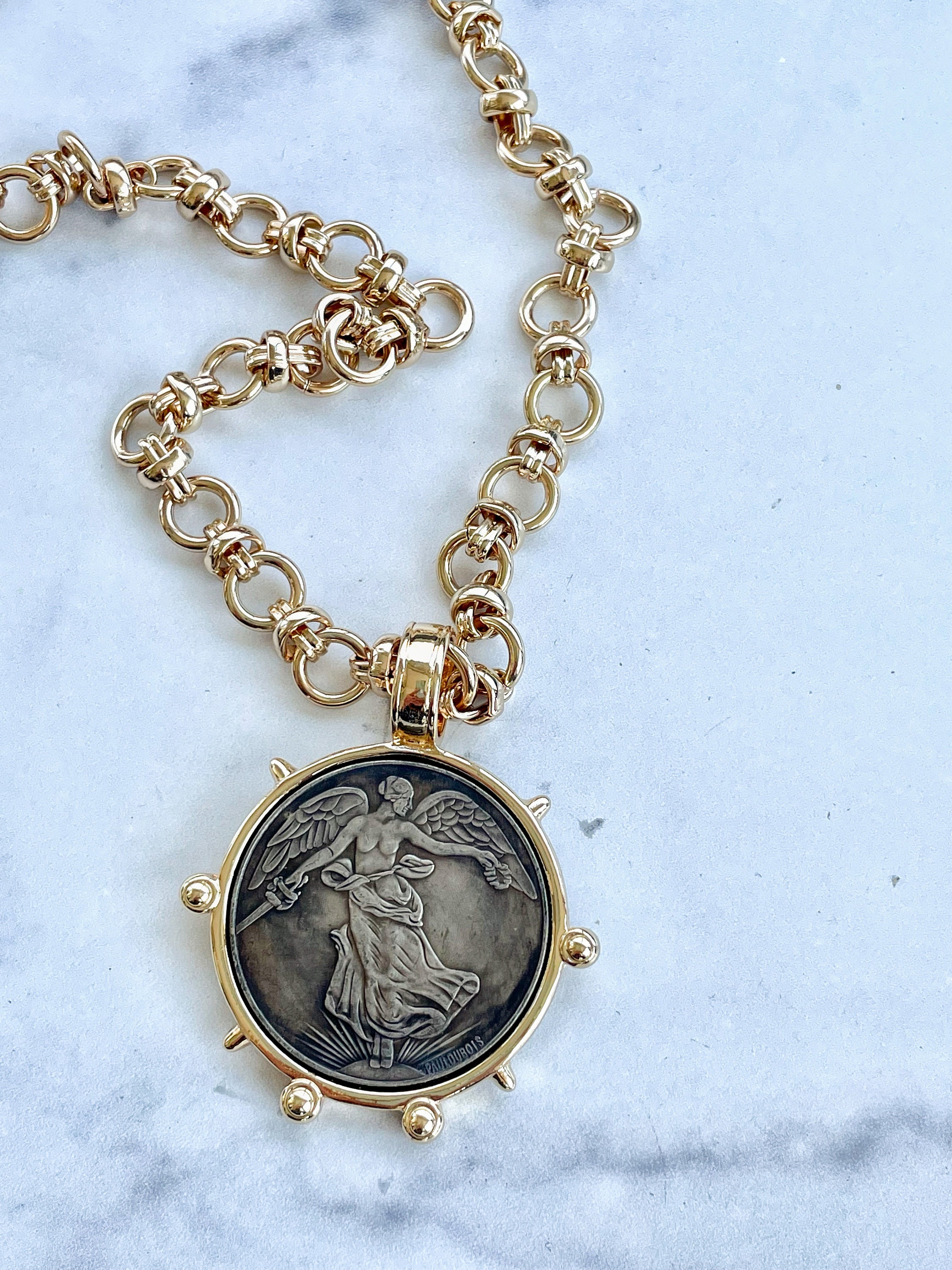 Vintage Coin Reproduction Necklace, Gold Necklace With Coin, Gold