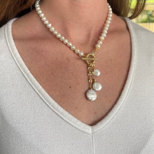 Pearl necklace, Baroque pearl necklace, coin pearl necklace, natural pearl necklace, pearl pendant necklace,