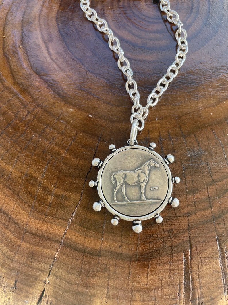 Horse Pendant Necklace Horse Coin Pendant Equestrian Etsy
