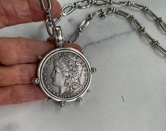 Coin necklace, Silver dollar necklace, vintage coin necklace, reproduction coin necklace