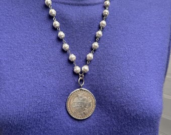 Love coin with pearl chain