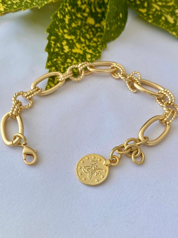 Chunky Gold Chain Bracelet Gold Bracelet With Charm Gold | Etsy