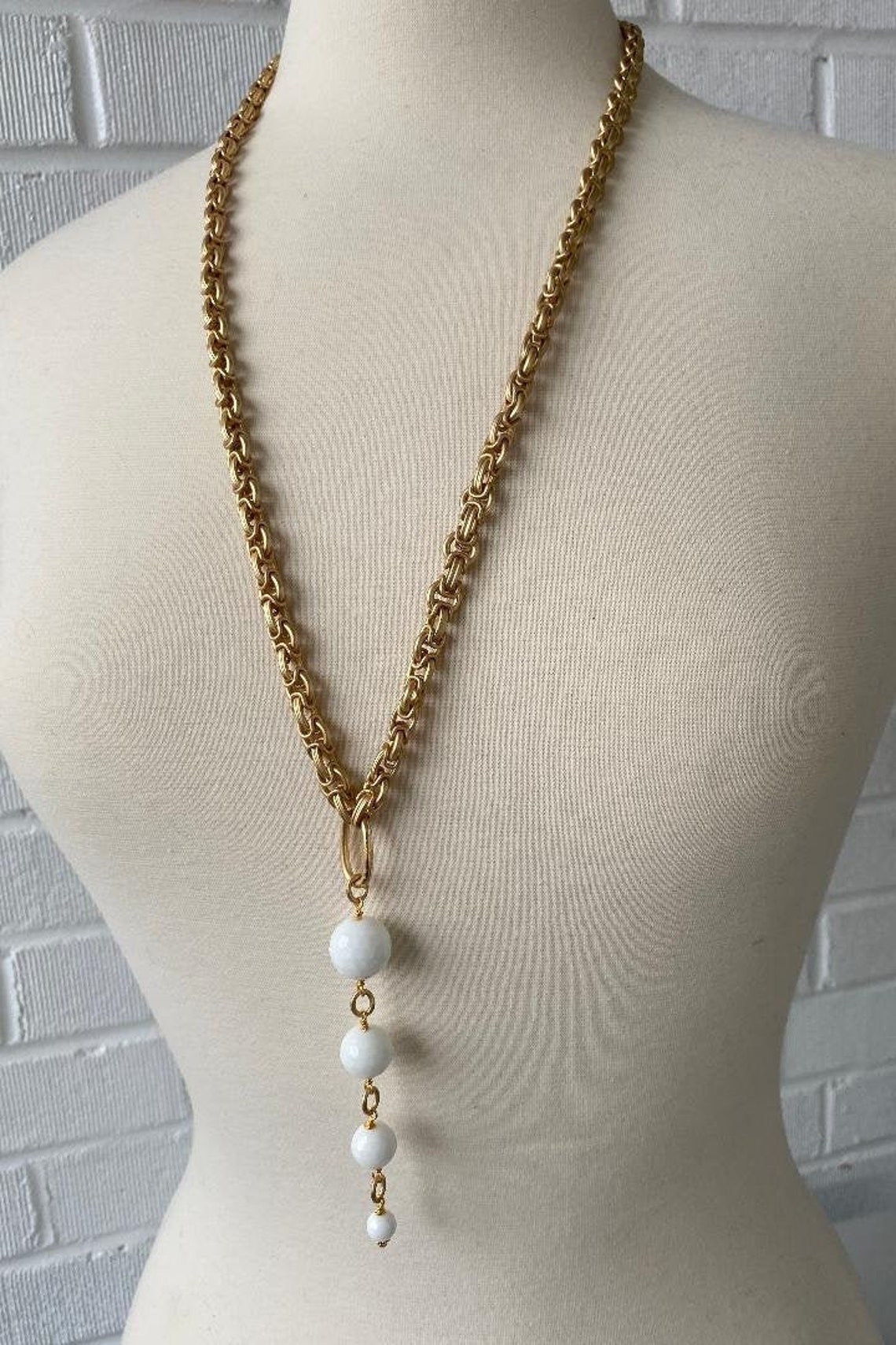 White jade with matte gold necklace Etsy