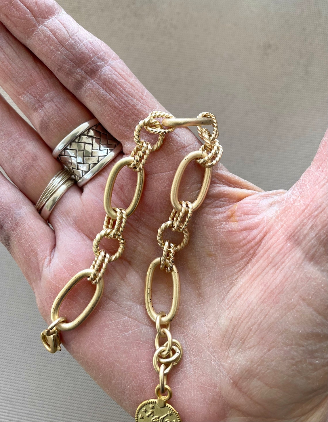 Chunky Gold Chain Bracelet Gold Bracelet With Charm Gold Etsy