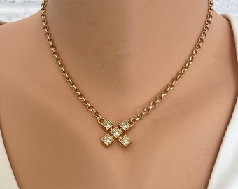 Crystal X Pendant Choker Necklace, Gold Kiss Necklace