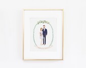 Personalizzato coppia illustrazione idea regalo Rose & Greenery corona