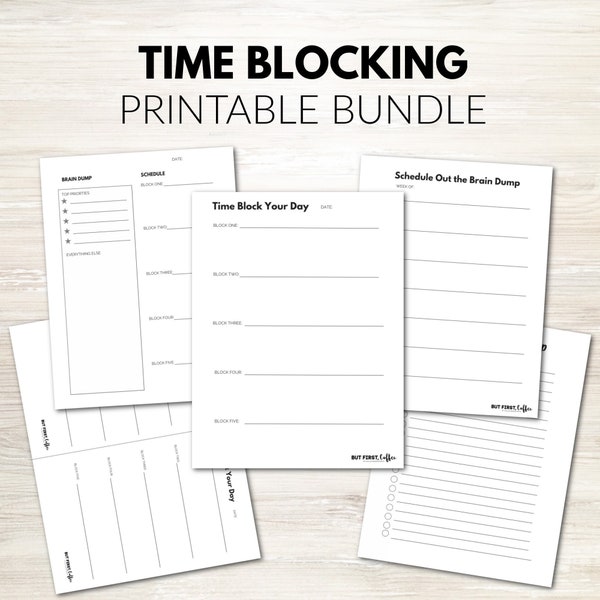 Time Blocking Printable Bundle, Brain Dumping Templates, Digital Planner, Daily/Weekly, A4/A5