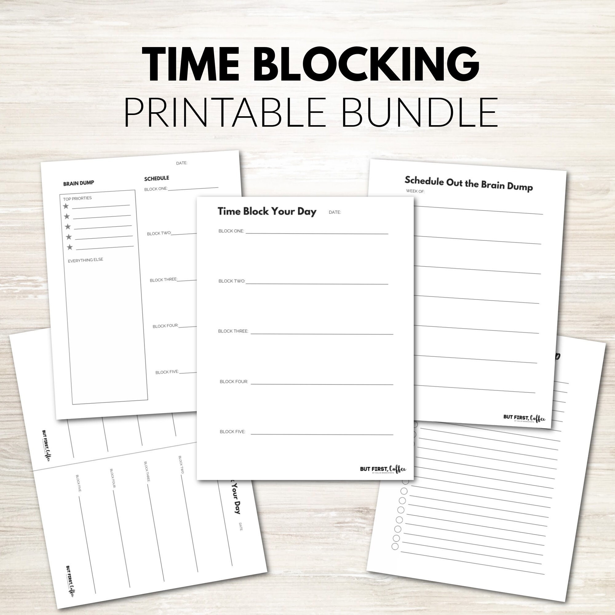 Time Blocking Printable Bundle, Brain Dumping Templates, Digital ...