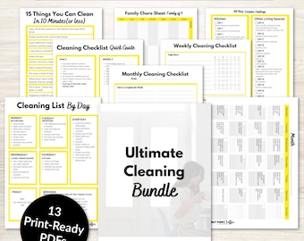 Cleaning Printable Bundle - Cleaning Schedules, Weekly Cleaning Checklist, Monthly Cleaning Guides + Declutter Challenge