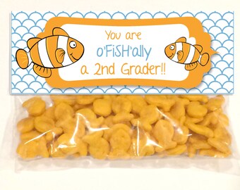 Back to School Goodie Bag/Treat Bag Topper - "You are o-FISH-ally a 2nd Grader" - INSTANT Download - PDF