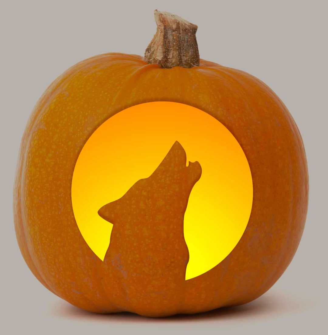 Printable Pumpkin Stencil for Carving Howling Wolf