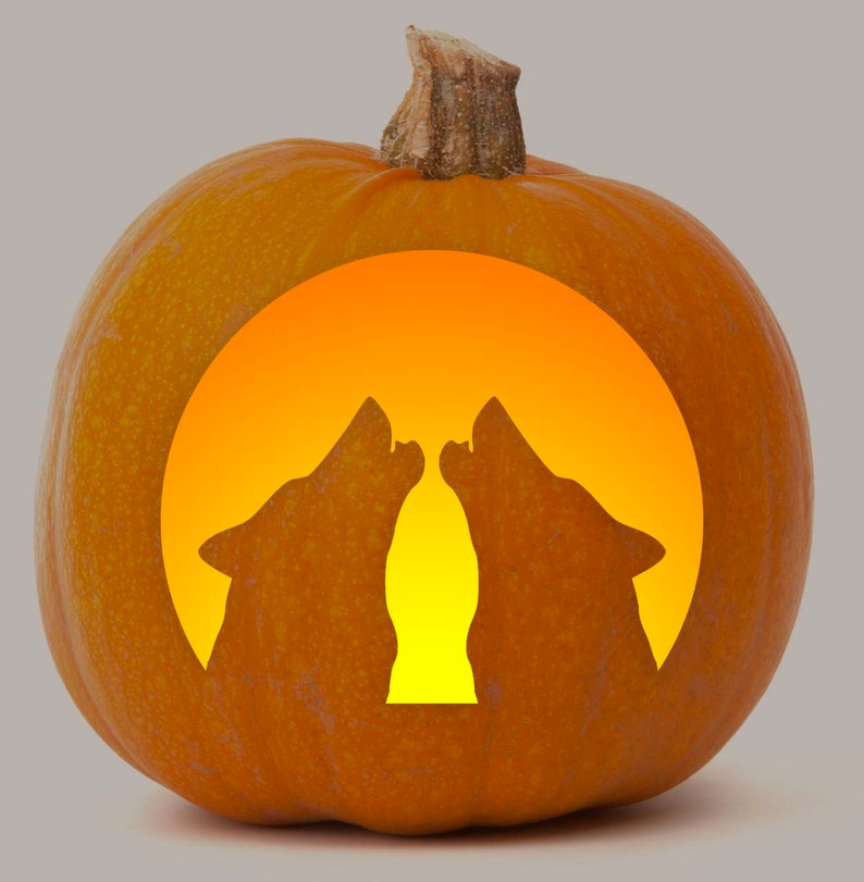 Printable Pumpkin Stencil For Carving Howling Wolves At Moon Etsy Printable Pumpkin Stencil For Carving Howling Wolves At Moon Etsy