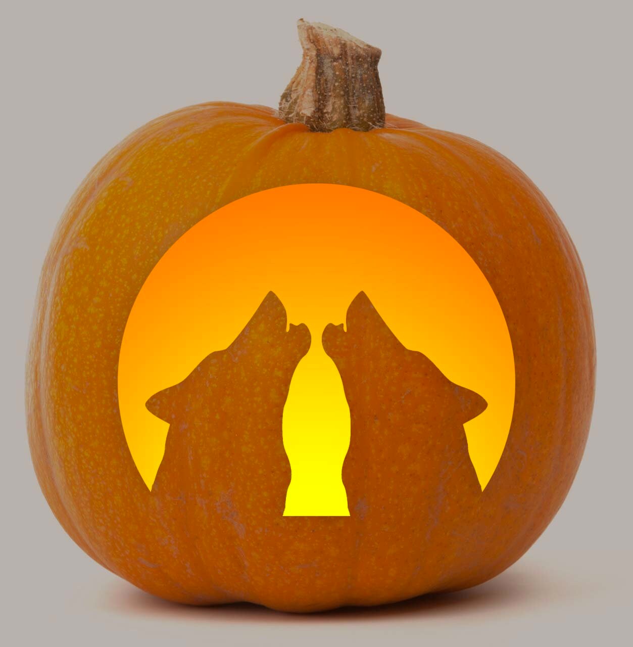 Printable Pumpkin Stencil For Carving Howling Wolves At Moon Etsy Canada