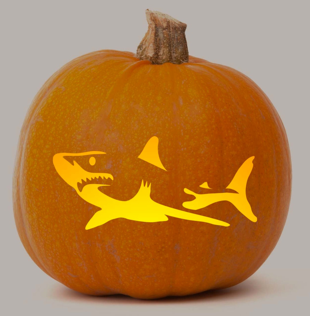 Printable Pumpkin Stencil for Carving Great White SHARK