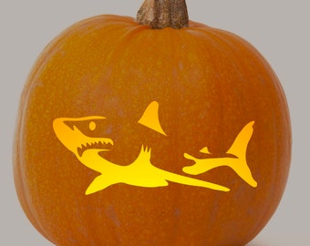 Printable Pumpkin Stencil for Carving - Great White SHARK Silhouette - Fun & Unique Halloween Pumpkin Pattern Template for Shark Lovers