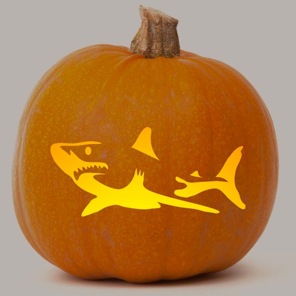 Printable Pumpkin Stencil for Carving - Great White SHARK Silhouette - Fun & Unique Halloween Pumpkin Pattern Template for Shark Lovers