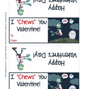 50% off Printable Zombie Valentine's Day Goodie Bag/treat Bag Topper i ...
