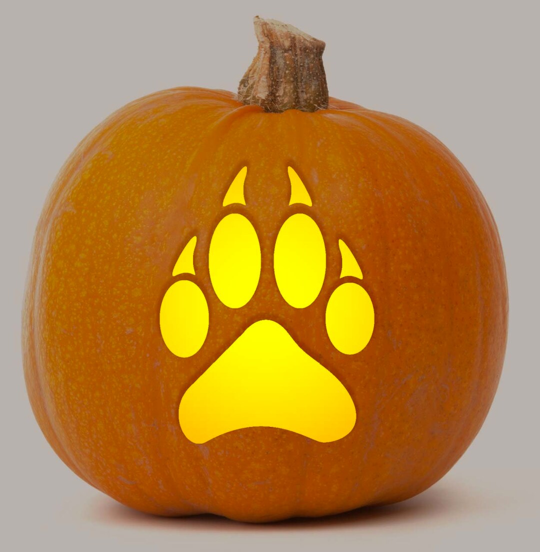 Printable Pumpkin Stencil for Carving Wolf Paw Silhouette
