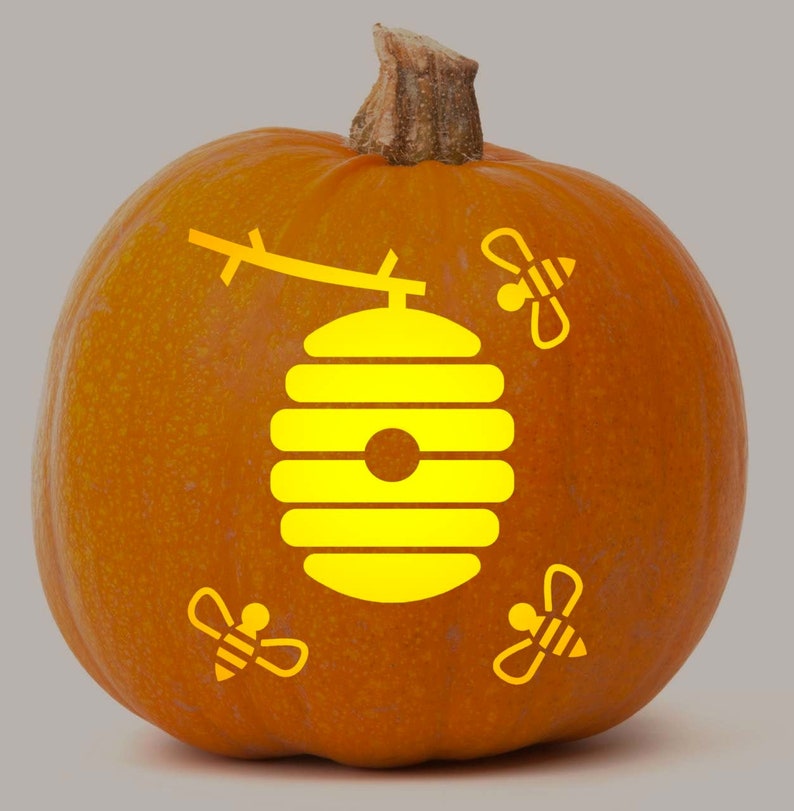 printable pumpkin stencil for carving honey bee and beehive etsy