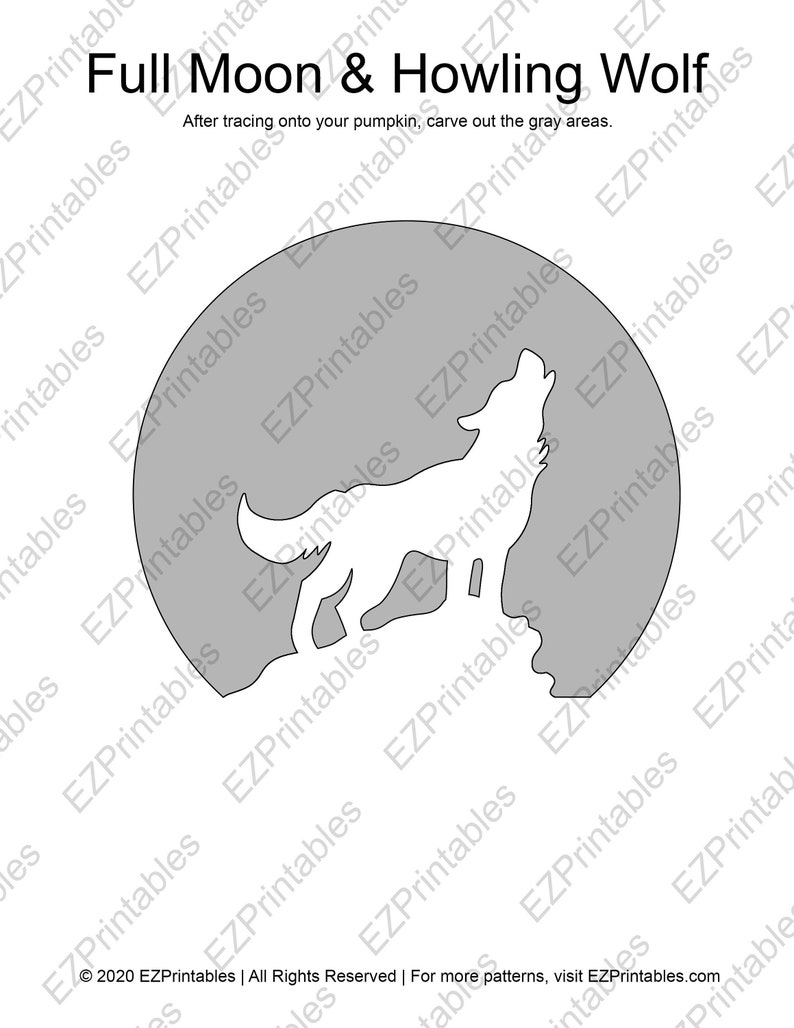 Printable Pumpkin Stencil for Carving Howling Wolf Full Moon | Etsy