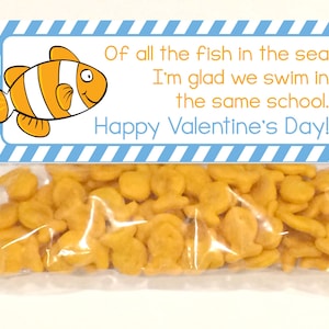Printable Valentine&#39;s Day Goodie Bag/Treat Bag Topper - &quot;Of all the Fish in the Sea&quot; - INSTANT Download - PDF