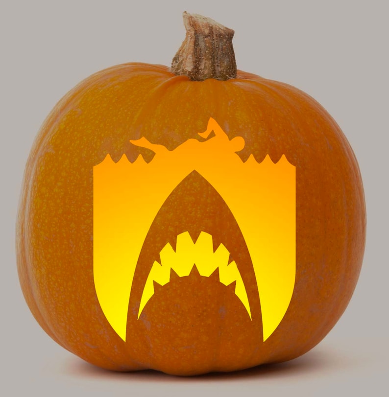 Printable Pumpkin Stencil For Carving JAWS Shark And Swimmer Etsy printable-pumpkin-stencil-for-carving-jaws-shark-and-swimmer-etsy