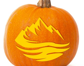 Printable Pumpkin Stencil for Carving - Mountain and River Silhouette - Fun & Unique Halloween Pumpkin Pattern Template for Nature Lovers