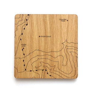 Peak District Coasters: laser etched maps on oak, a gift for walkers, hikers, dads & groomsmen image 5