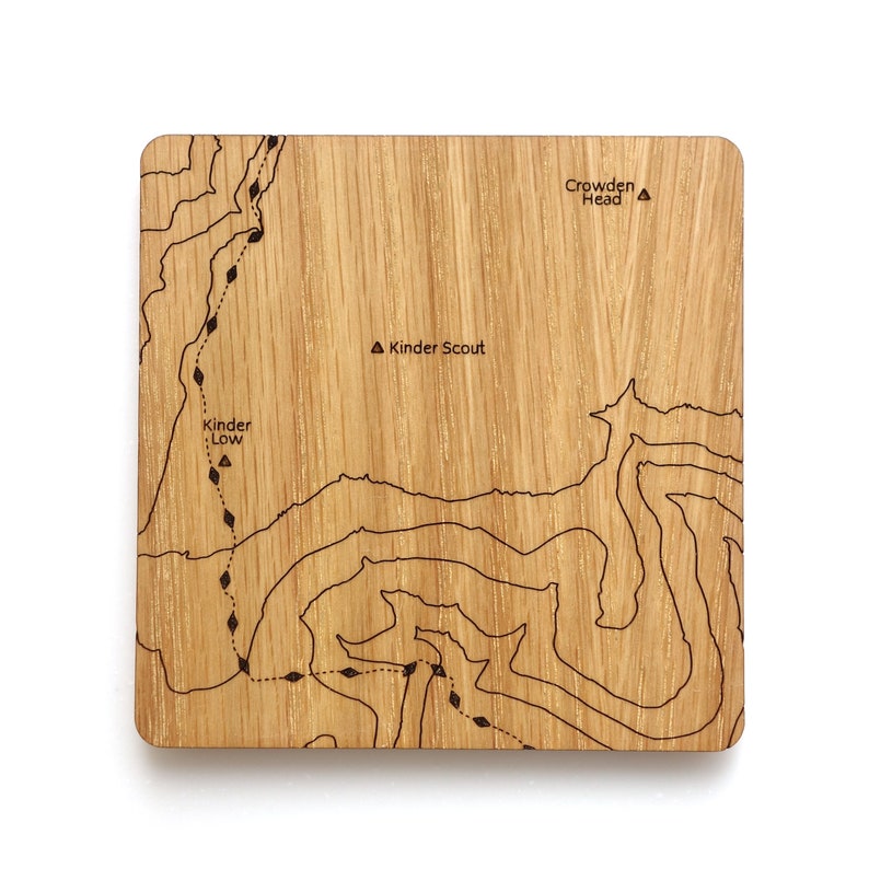 Peak District Coasters: laser etched maps on oak, a gift for walkers, hikers, dads & groomsmen image 5