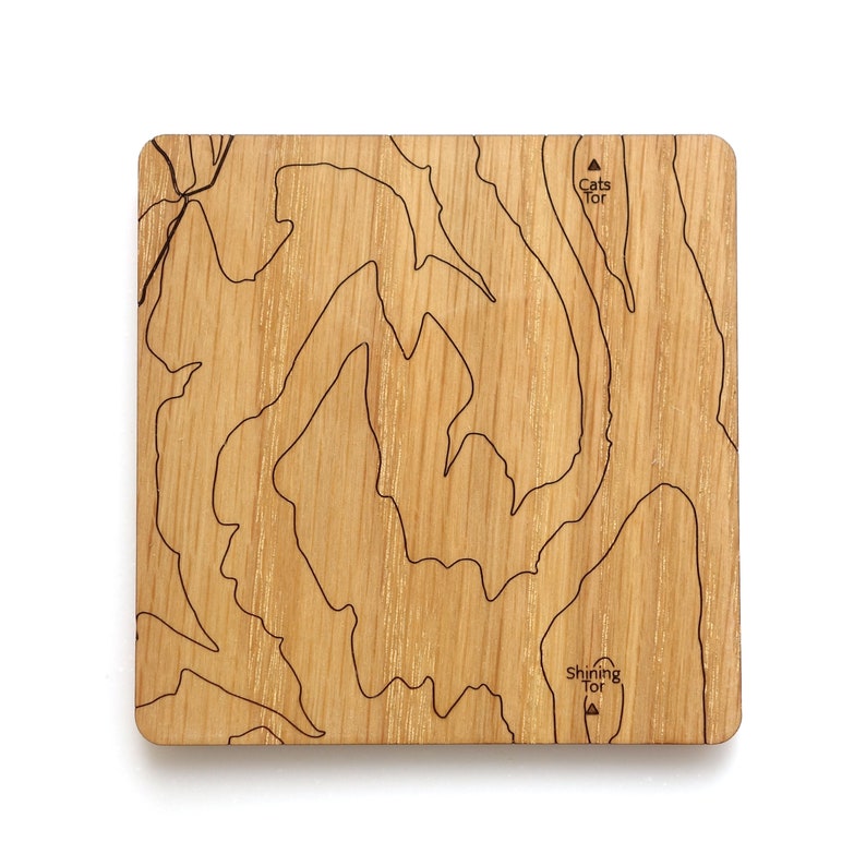 Peak District Coasters: laser etched maps on oak, a gift for walkers, hikers, dads & groomsmen image 7