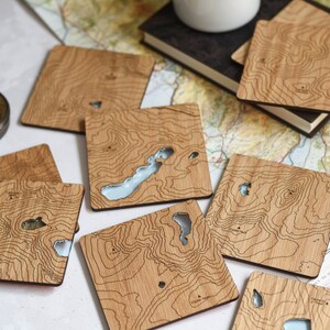 Wales, Snowdonia Coasters: laser etched maps on oak, a gift for walkers, hikers, dads & groomsmen image 2