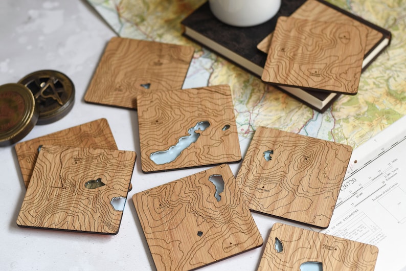 Wales, Snowdonia Coasters: laser etched maps on oak, a gift for walkers, hikers, dads & groomsmen image 2