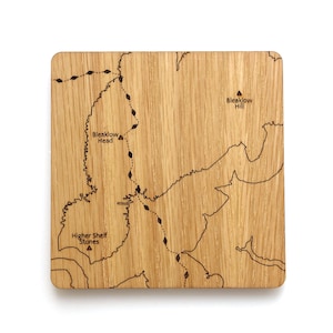 Peak District Coasters: laser etched maps on oak, a gift for walkers, hikers, dads & groomsmen image 4